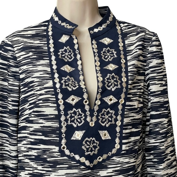 Tory Burch Navy Space Dye with Mirror Embellishement Tunic Size 4 - Picture 2 of 11